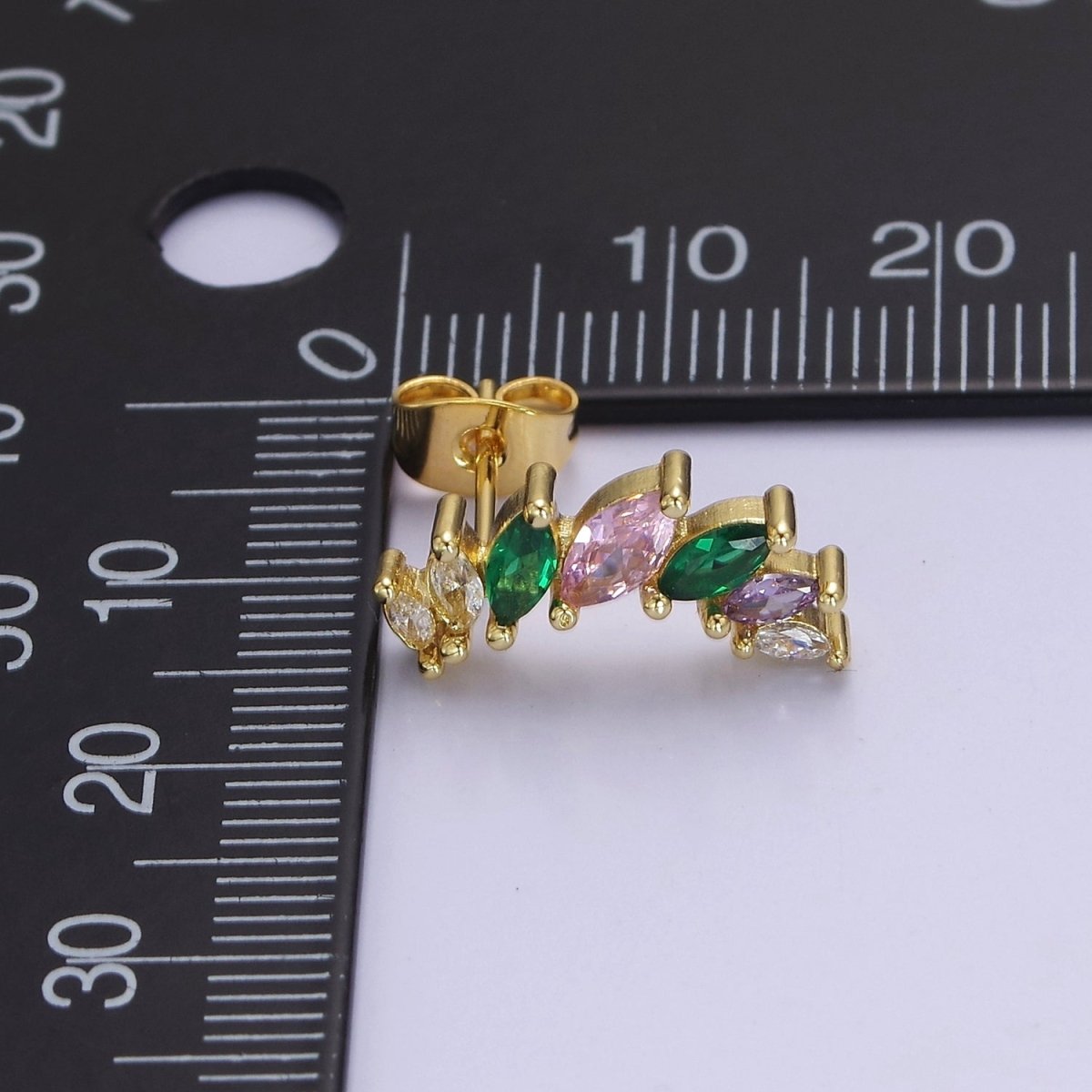 Gold Diamond Marquise Earrings Purple Green CZ Earring V-117 - DLUXCA