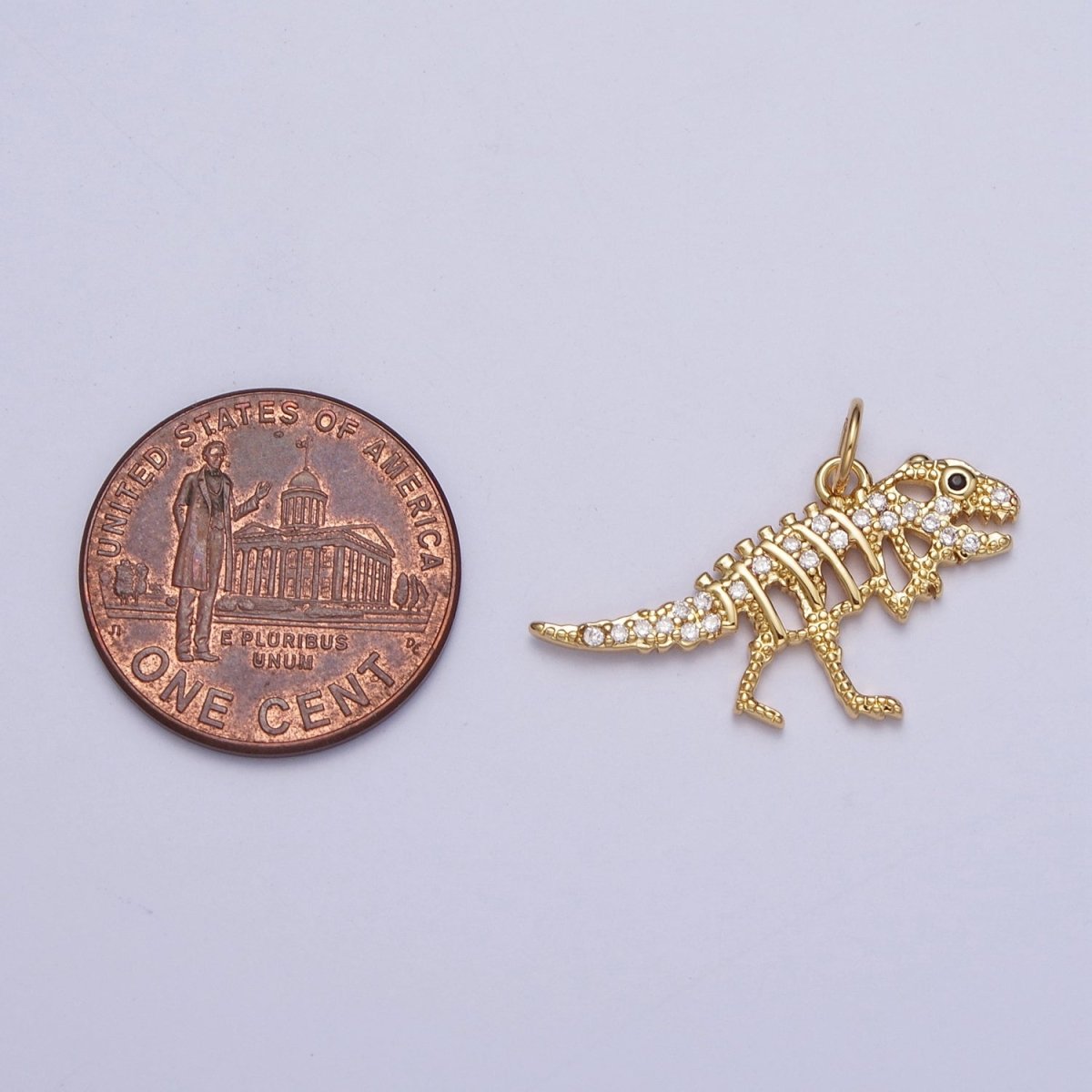 Gold Dinosaur Tyrannosaurus Rex Micro Paved Cubic Zircon Charm AG-130 - DLUXCA