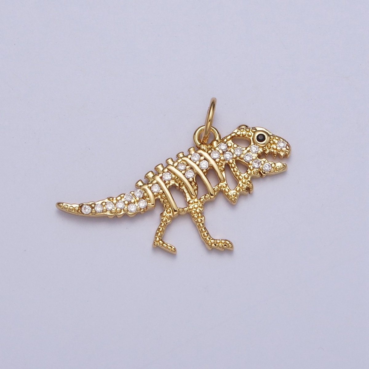 Gold Dinosaur Tyrannosaurus Rex Micro Paved Cubic Zircon Charm AG-130 - DLUXCA