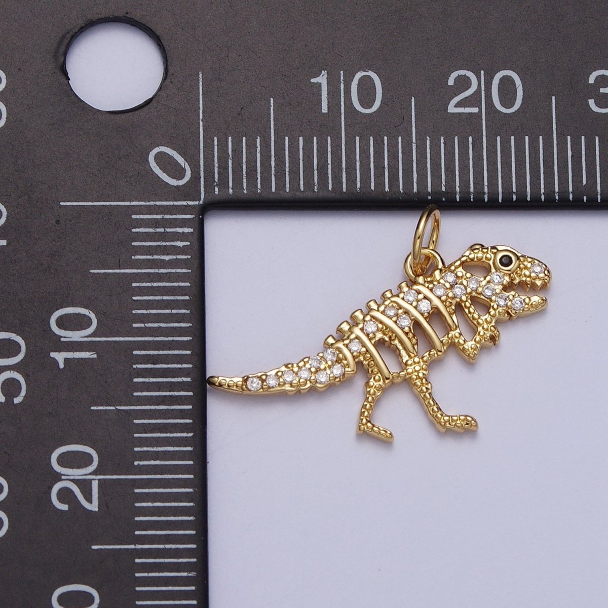 Gold Dinosaur Tyrannosaurus Rex Micro Paved Cubic Zircon Charm AG-130 - DLUXCA