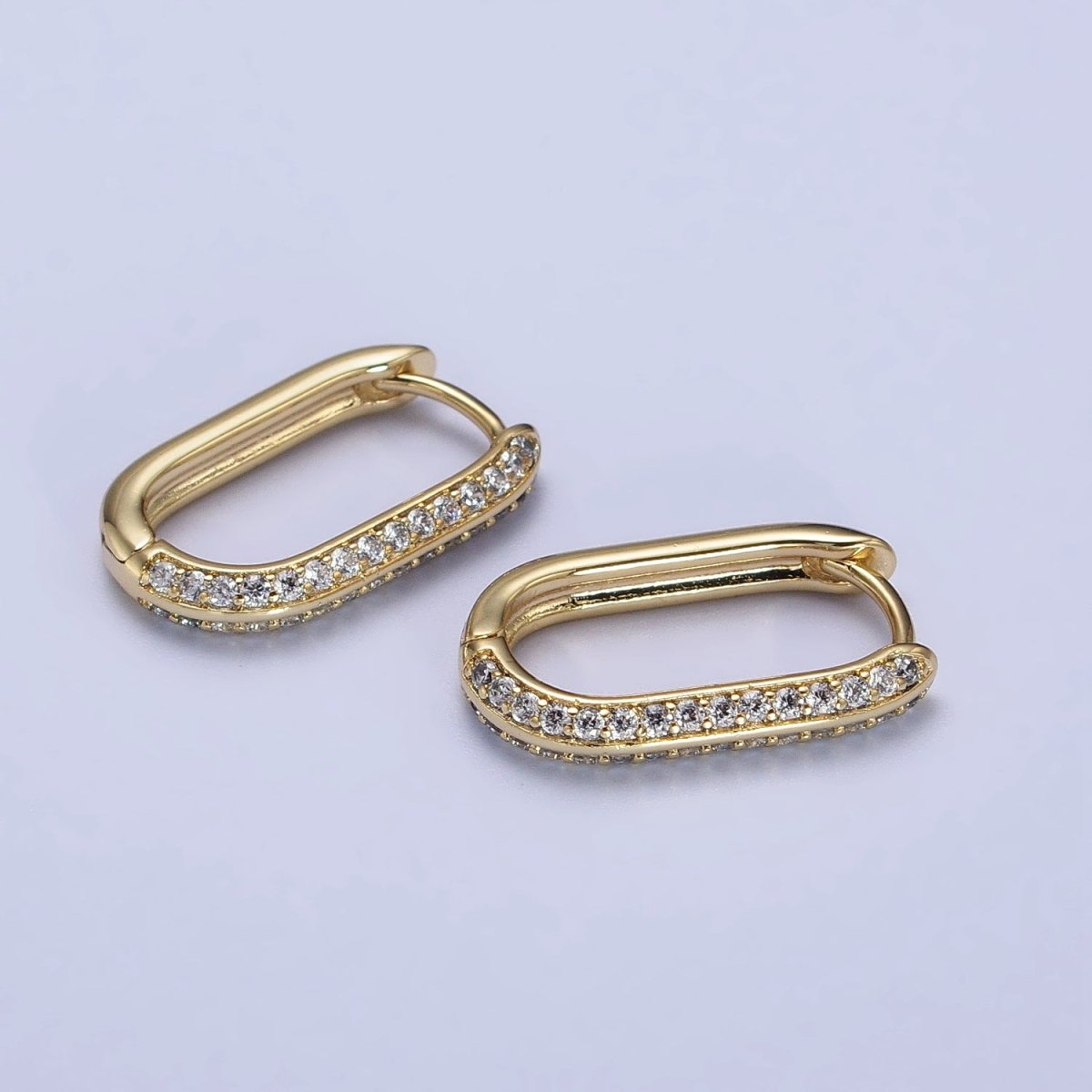 Gold Double Lined Clear Micro Paved CZ Oblong Hoop Earrings | AB422 - DLUXCA