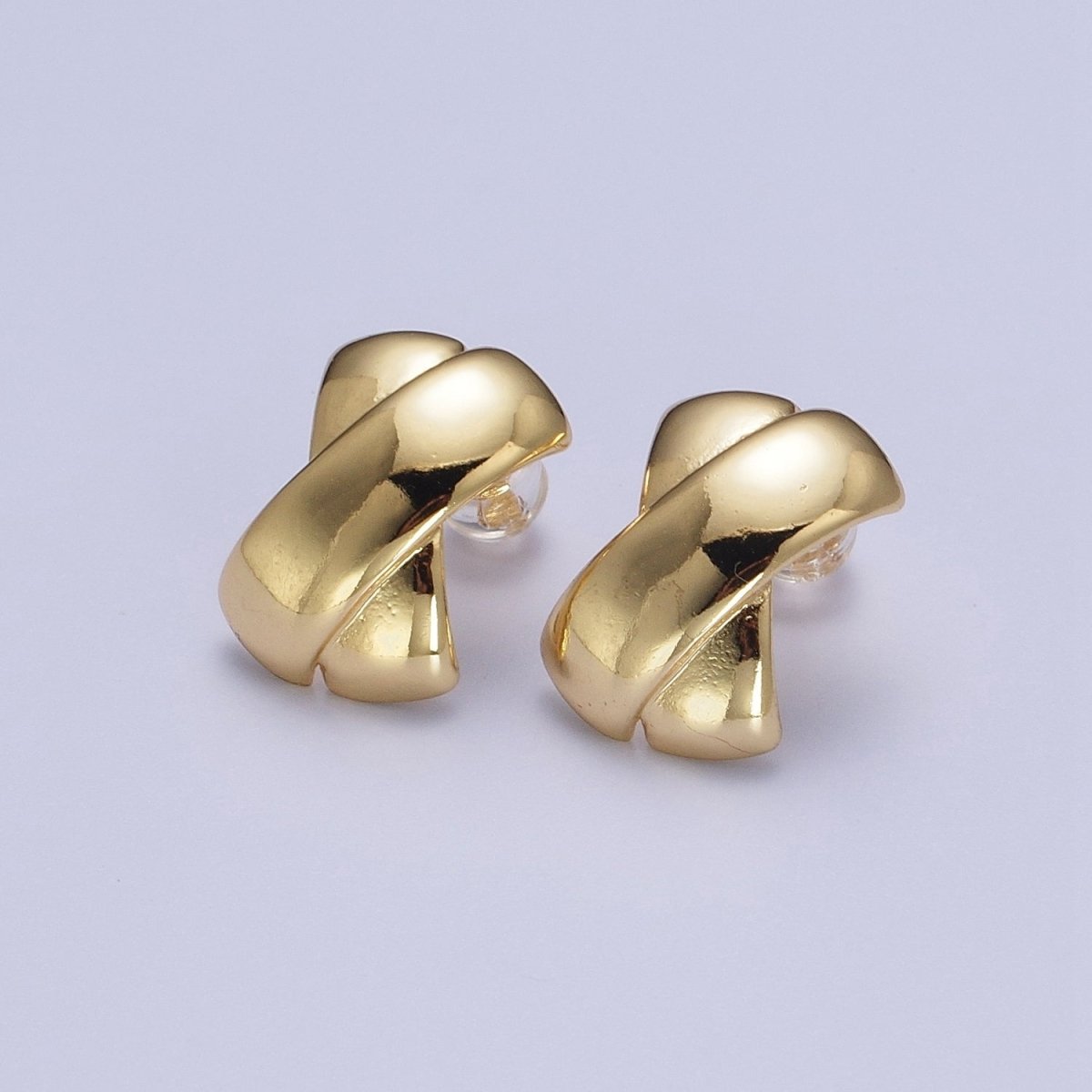 Gold Double Tape Flat Bar Cross Dome Stud Earrings | AE-1018 - DLUXCA