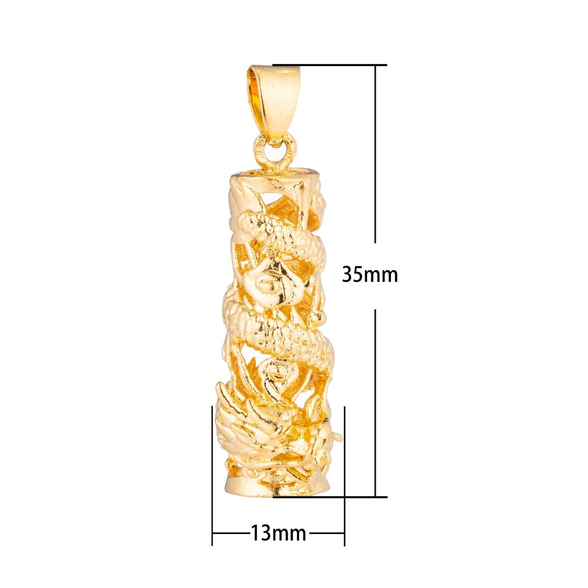 Gold Dragon, Mythical Animal, Legend, God, Royal, Majestic, SciFi, Anime Necklace Pendant Charm Bead Bails Findings for Jewelry Making H-550 - DLUXCA