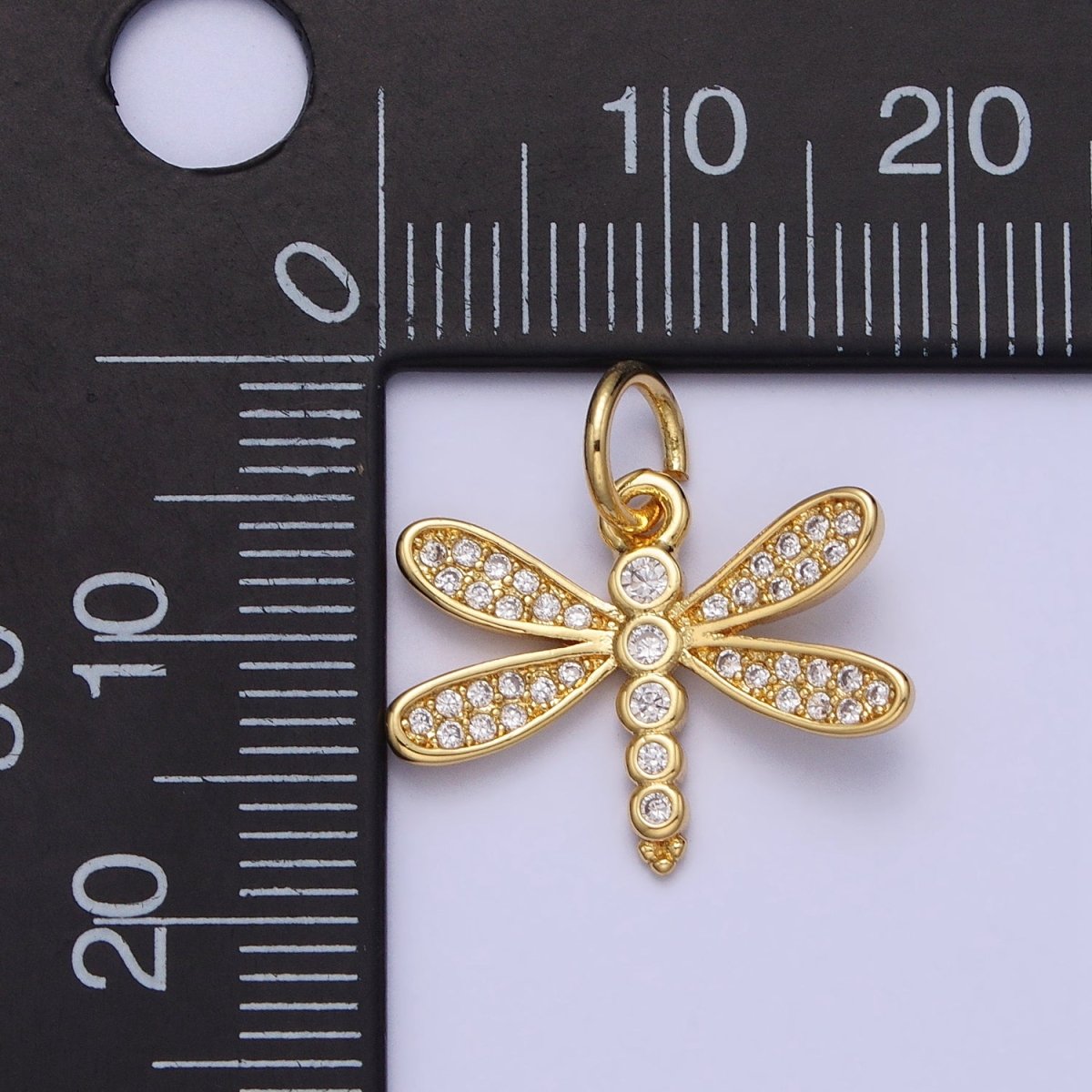 Gold Dragonfly Garden Insect Clear Micro Paved CZ Charm | AC-375 - DLUXCA