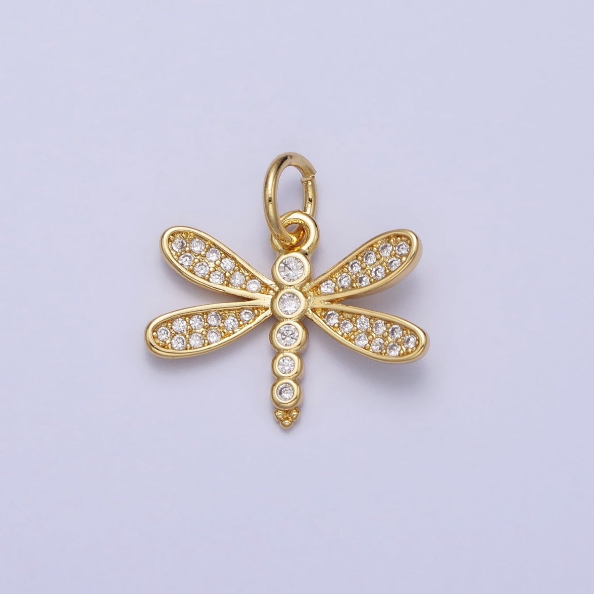 Gold Dragonfly Garden Insect Clear Micro Paved CZ Charm | AC-375 - DLUXCA