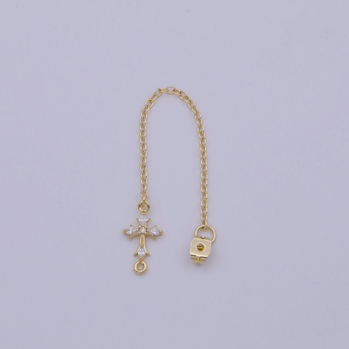 Gold Ear Back Stoppers, Earring Nuts with Long Tassel Chain CZ Cross Earring Component Finding K-138 - DLUXCA