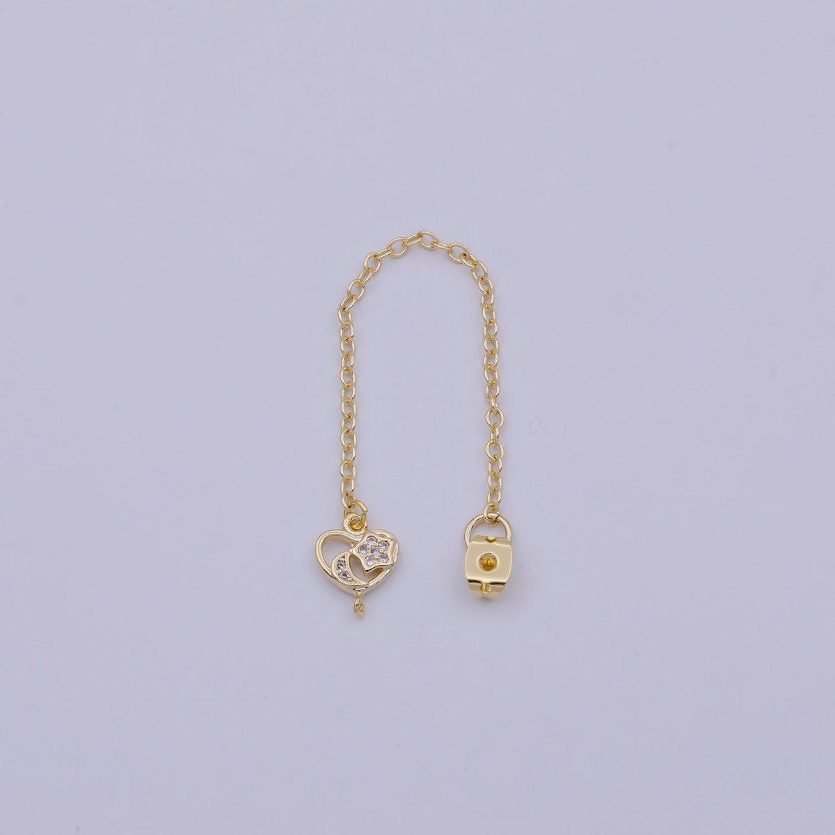 Gold Ear Back Stoppers, Earring Nuts with Long Tassel Chain CZ Heart Earring Component Finding K-145 - DLUXCA