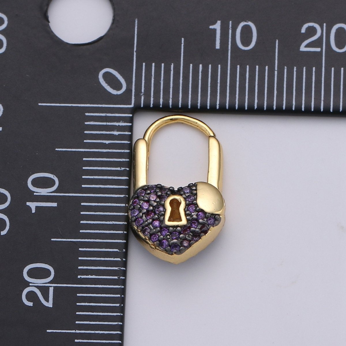 Gold earrings with Cz padlock charm, Heart Lock Charm Gold Mini Hoops Micro Pave Czl Hoops Minimalist and everyday use hoops K-627 - K-632 - DLUXCA