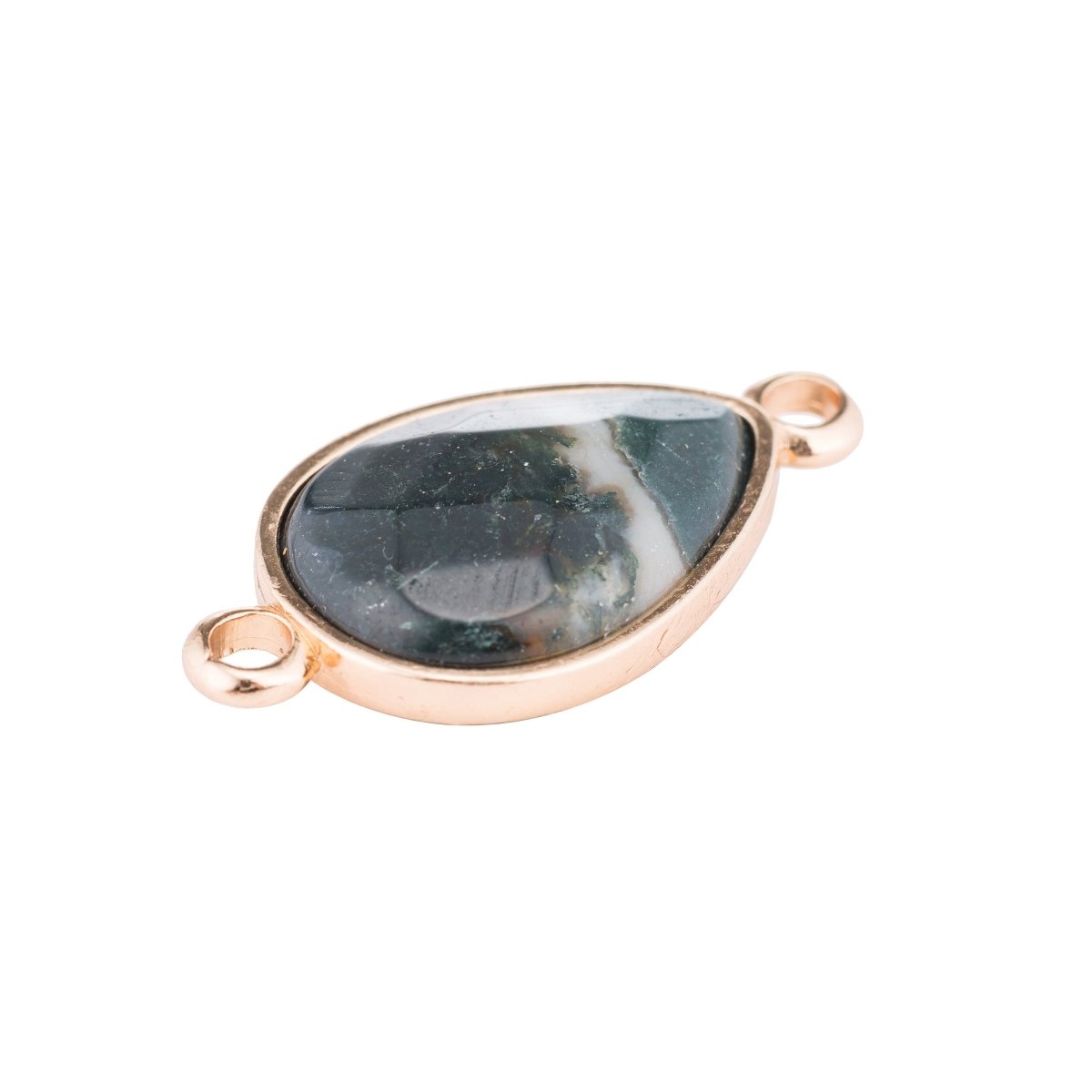 Gold Edge Dark Green Agate Teardrop Pear Stone Glitter Gem Gemstone DIY Bracelet Charm Bead Connector Pendant Finding for Jewelry Making F-274 - DLUXCA