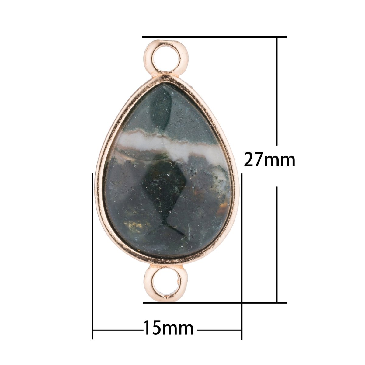 Gold Edge Dark Green Agate Teardrop Pear Stone Glitter Gem Gemstone DIY Bracelet Charm Bead Connector Pendant Finding for Jewelry Making F-274 - DLUXCA
