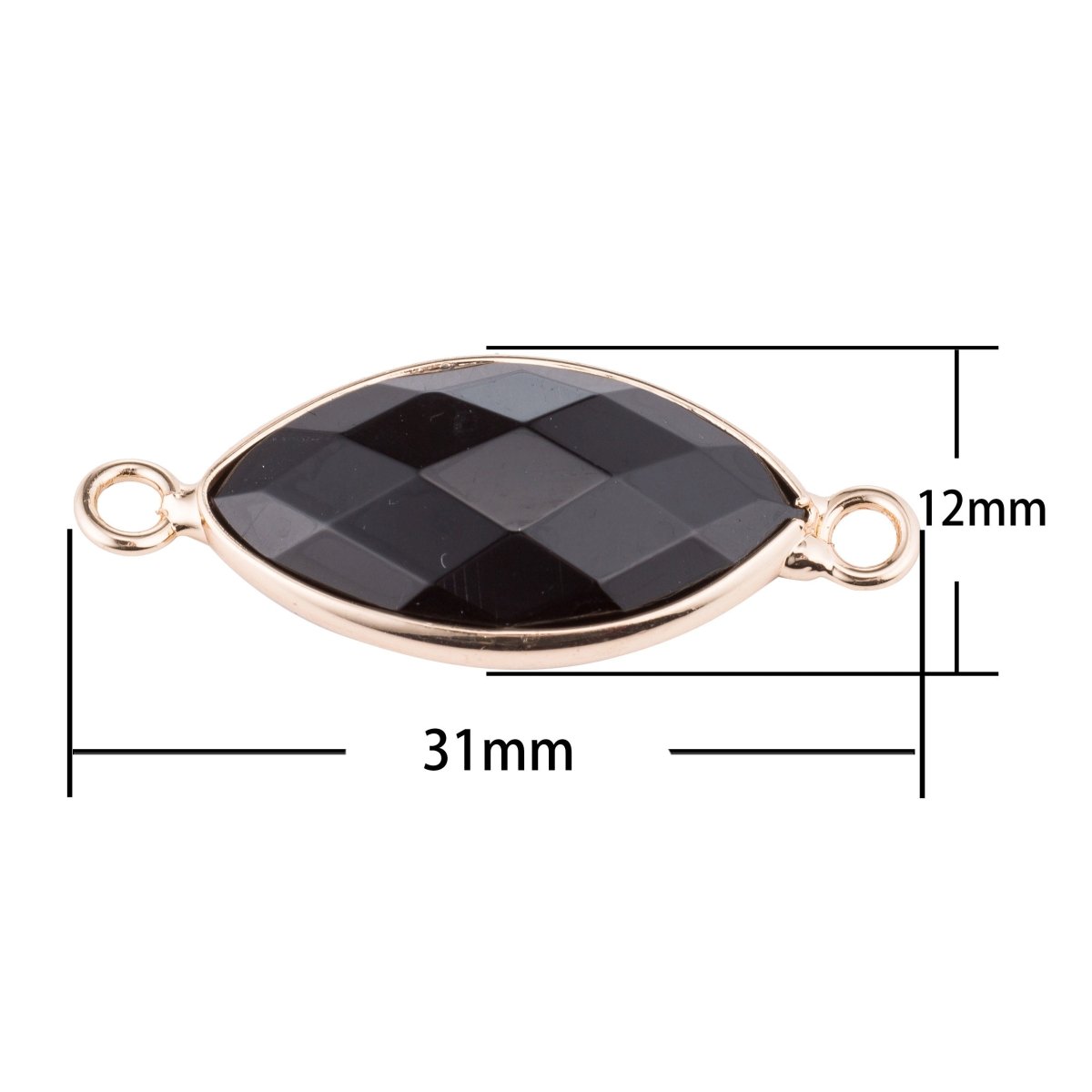 Gold Edge Jet Black Marquise Cut Shape Classic Gemstone Women DIY Craft Bracelet Charm Bead Connector Pendant Finding for Jewelry Making F-795 - DLUXCA