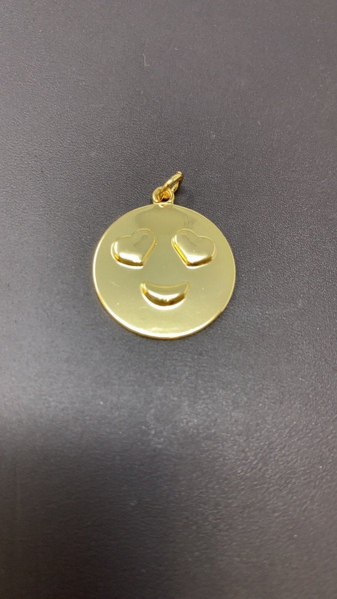 Gold emoji charm happy smile pendant for kids teens necklace jewelry supply I-631 - DLUXCA