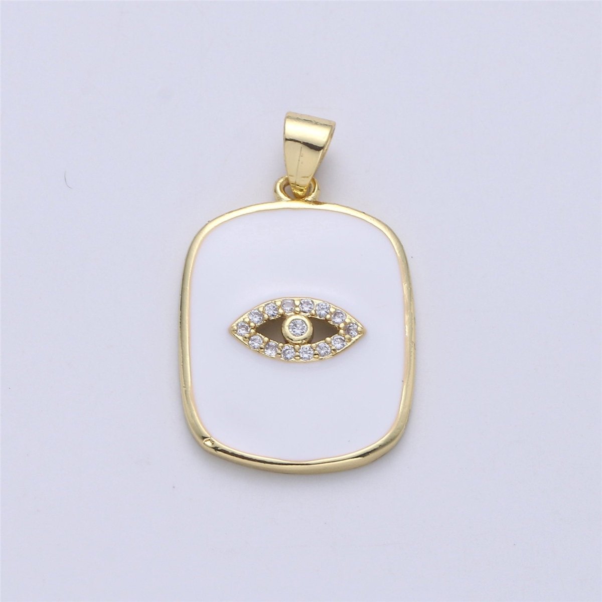 Gold Enamel Evil Eye Charm Tag Pendant, Black White Eye of Ra charm, Enamel Jewelry for Necklace Component I-452 I-453 - DLUXCA