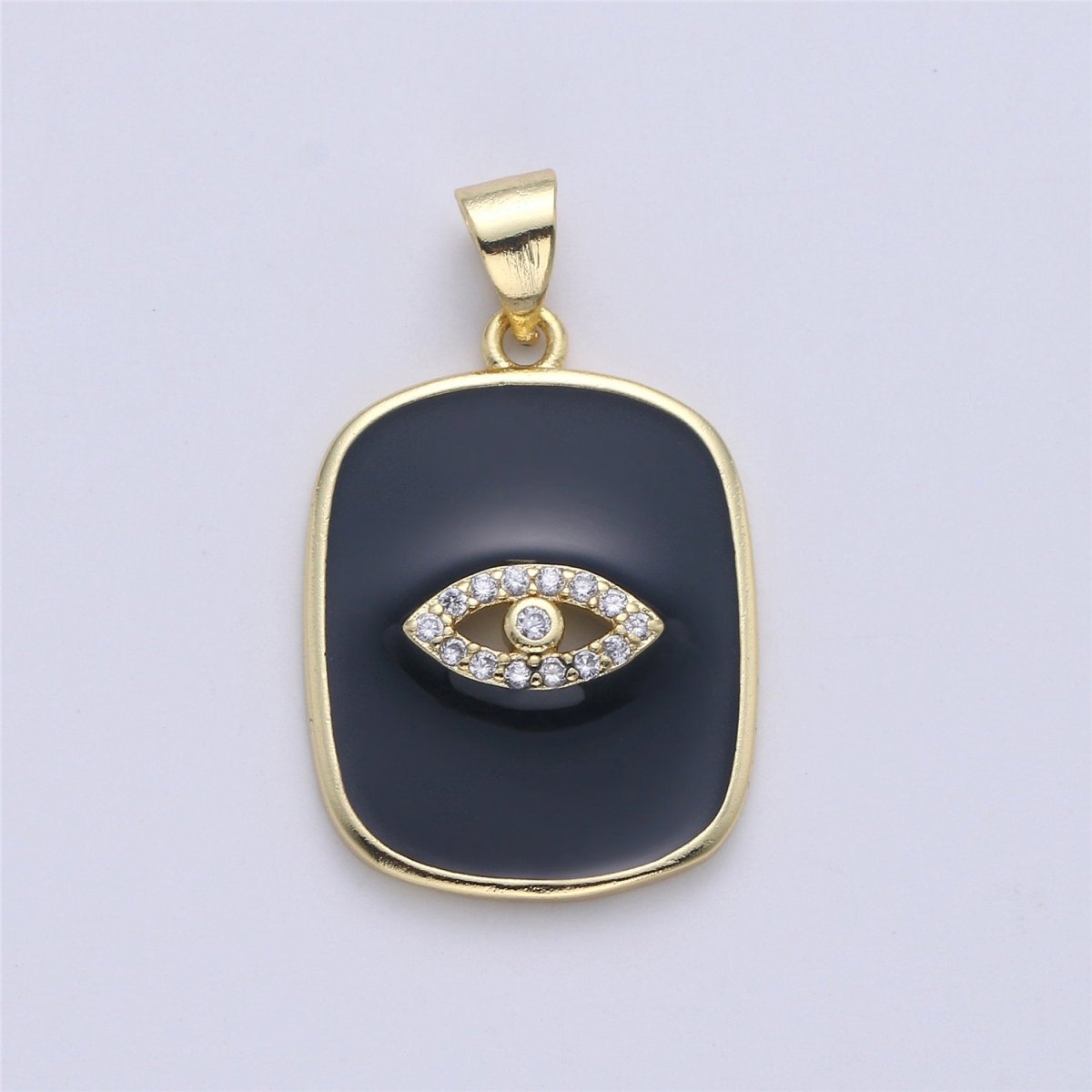 Gold Enamel Evil Eye Charm Tag Pendant, Black White Eye of Ra charm, Enamel Jewelry for Necklace Component I-452 I-453 - DLUXCA