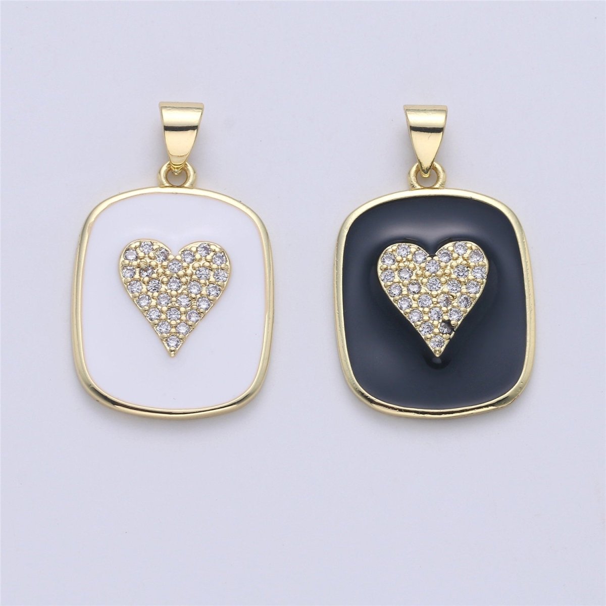 Gold Enamel Heart Charm Military Tag Pendant, Black White Love charm, Enamel Jewelry for Necklace Component I-448 I-449 - DLUXCA