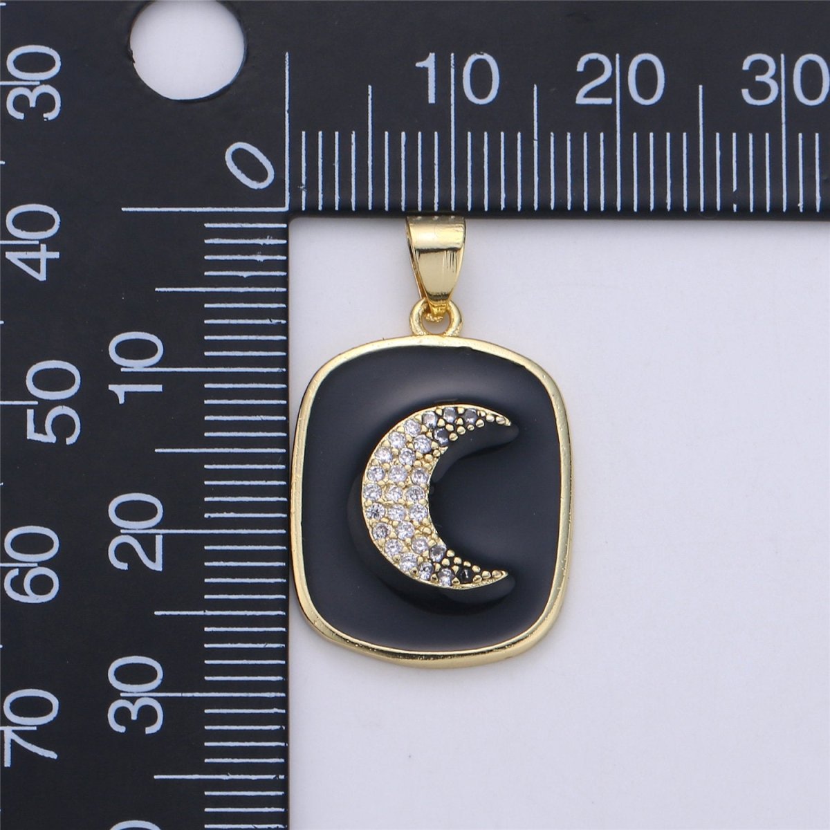 Gold Enamel Moon Charm Military Tag Pendant, Black White Celestial Charm, Enamel Jewelry for Necklace Component I-450 I-451 - DLUXCA