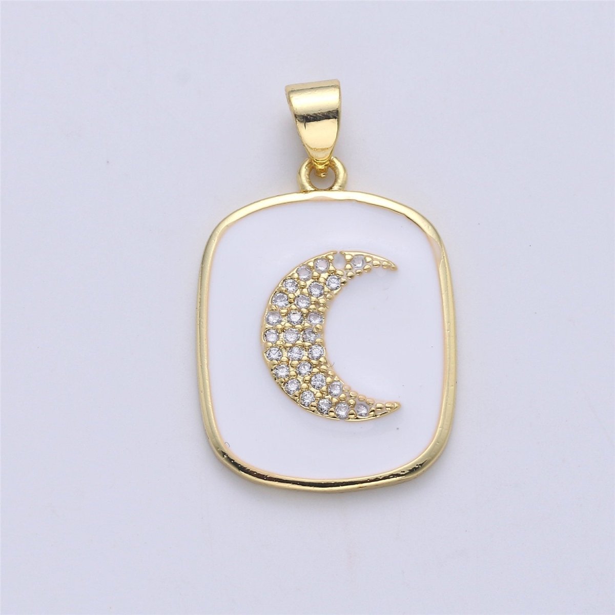 Gold Enamel Moon Charm Military Tag Pendant, Black White Celestial Charm, Enamel Jewelry for Necklace Component I-450 I-451 - DLUXCA