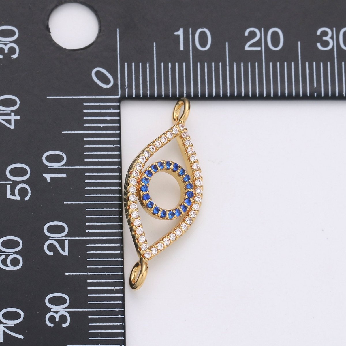 Gold Evil Eye, Amulet Charm, Good Luck, Health, Wish, Protection, Cubic Zirconia Bracelet Charm Finding Connector for Jewelry Making F-403 - DLUXCA
