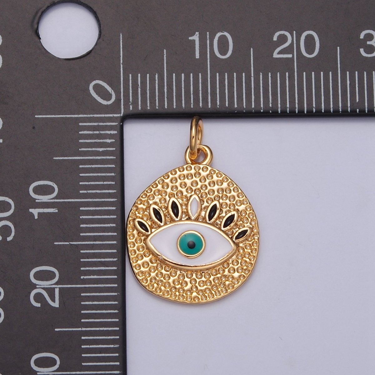 Gold Evil Eye Charm Necklace Bracelet for Amulet Protection Jewelry Hammered E-779 - DLUXCA