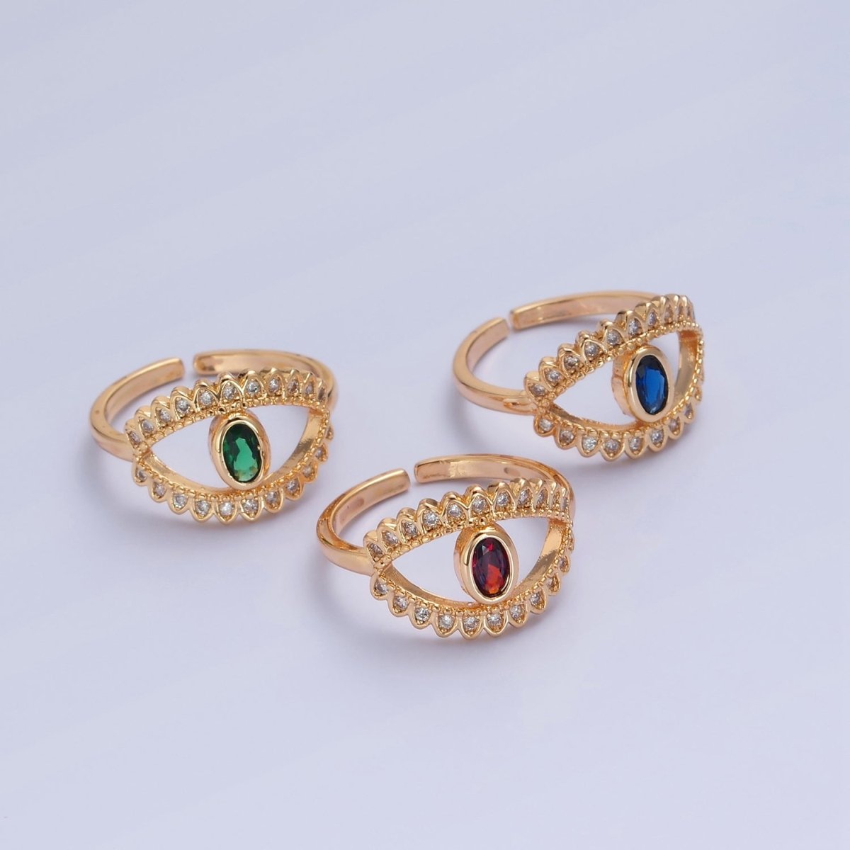 Gold Evil Eye Diamond Ring, Evil Eye Protection Ring, Greek Statement Rings, Trendy Ring O-2244 O-2245 O-2246 - DLUXCA