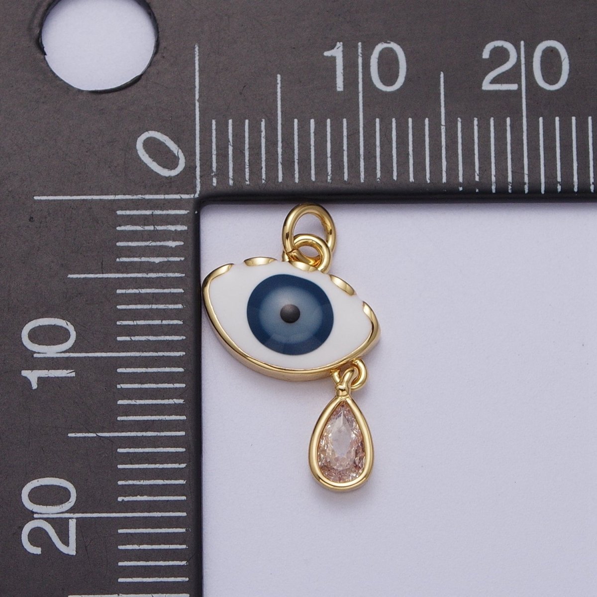 Gold Evil Eye Enamel Clear Teardrop Dangle Drop Protection Pendant | C-339 - DLUXCA