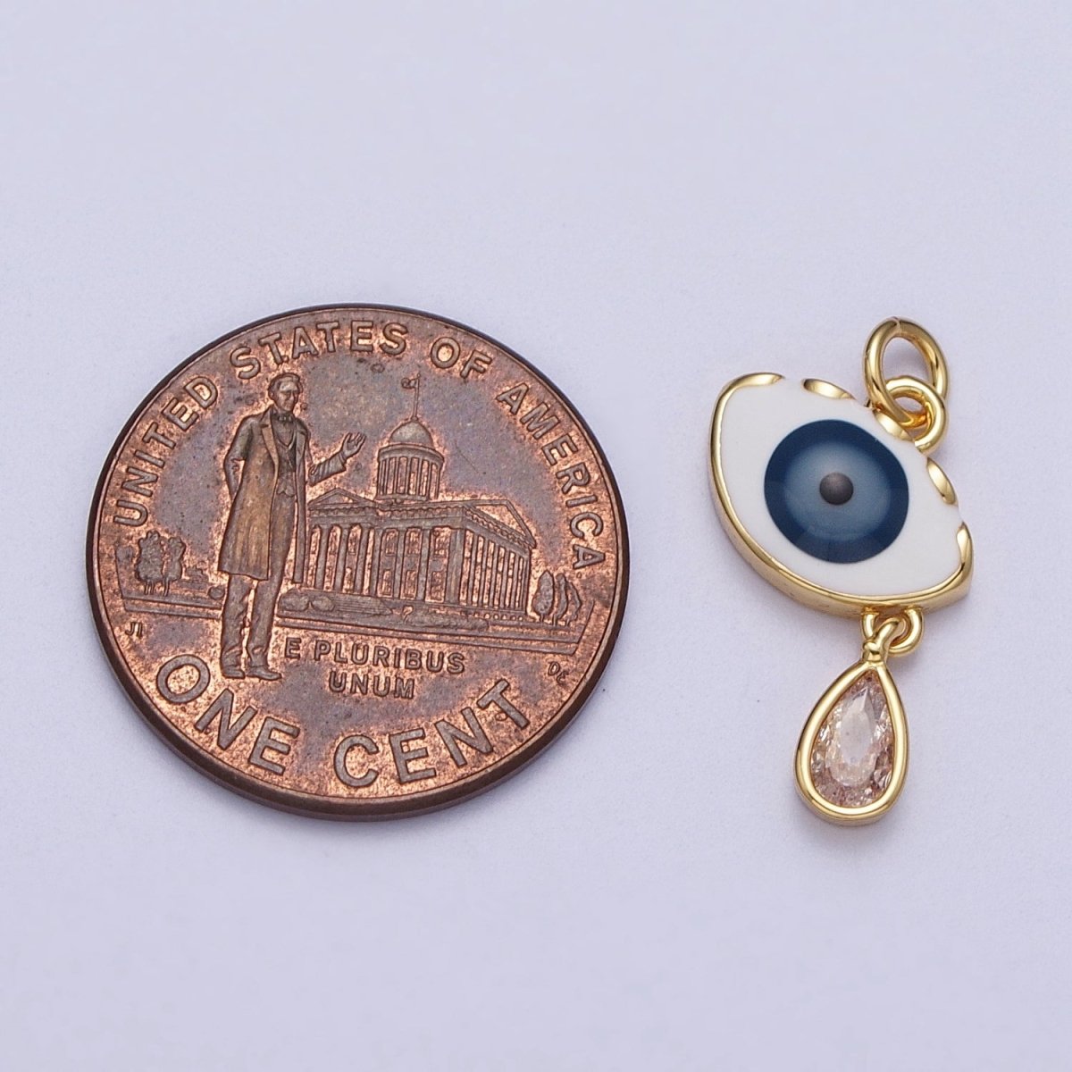 Gold Evil Eye Enamel Clear Teardrop Dangle Drop Protection Pendant | C-339 - DLUXCA