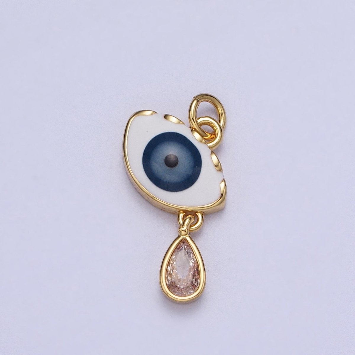 Gold Evil Eye Enamel Clear Teardrop Dangle Drop Protection Pendant | C-339 - DLUXCA