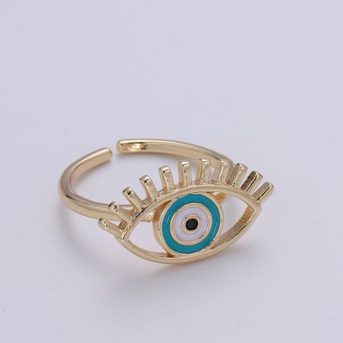 Gold Evil Eye Enamel Ring, Greek Eye Ring, Jewelry, Open Adjustable Stackable Ring, Gift For Women, Black Blue Red Accessory, Large Evil Eye O-315 ~ O-318 - DLUXCA