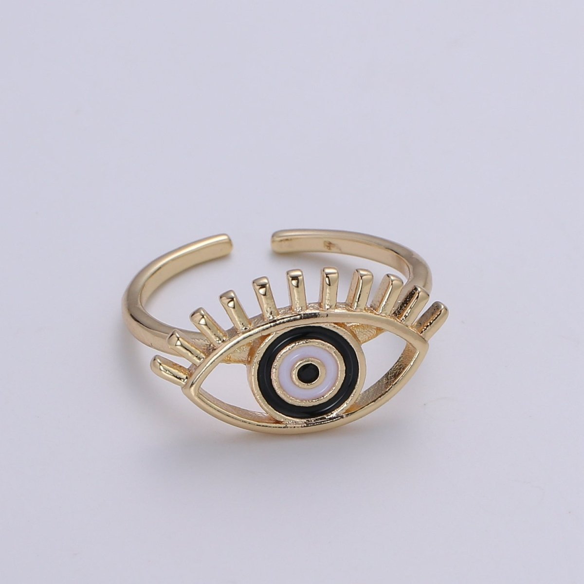 Gold Evil Eye Enamel Ring, Greek Eye Ring, Jewelry, Open Adjustable Stackable Ring, Gift For Women, Black Blue Red Accessory, Large Evil Eye O-315 ~ O-318 - DLUXCA