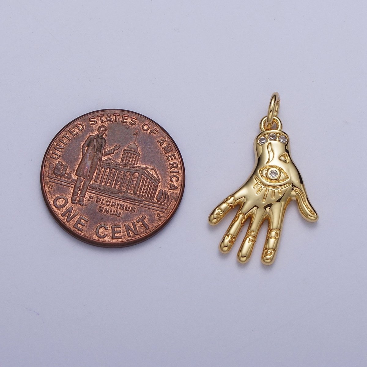 Gold Evil Eye Hamsa Hand Charm, Hand of Fatima Charm, Gold Amulet Charm Protection and Blessing For Jewelry Making AG-125 - DLUXCA