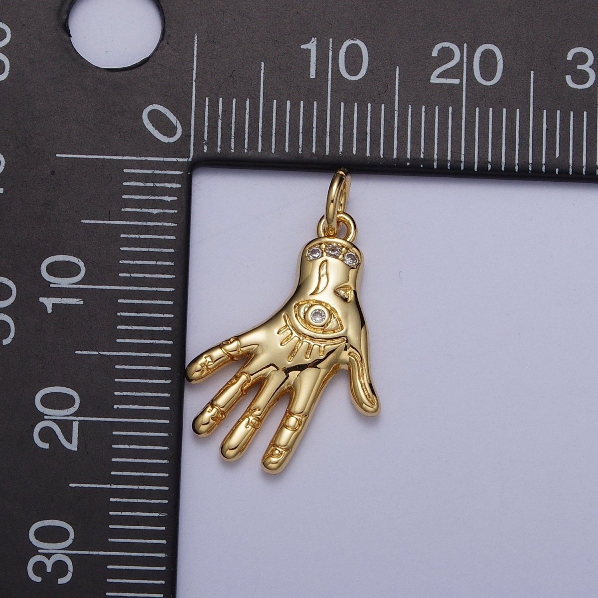 Gold Evil Eye Hamsa Hand Charm, Hand of Fatima Charm, Gold Amulet Charm Protection and Blessing For Jewelry Making AG-125 - DLUXCA