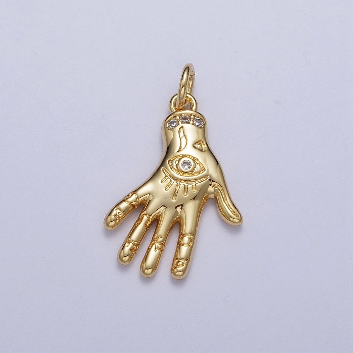 Gold Evil Eye Hamsa Hand Charm, Hand of Fatima Charm, Gold Amulet Charm Protection and Blessing For Jewelry Making AG-125 - DLUXCA