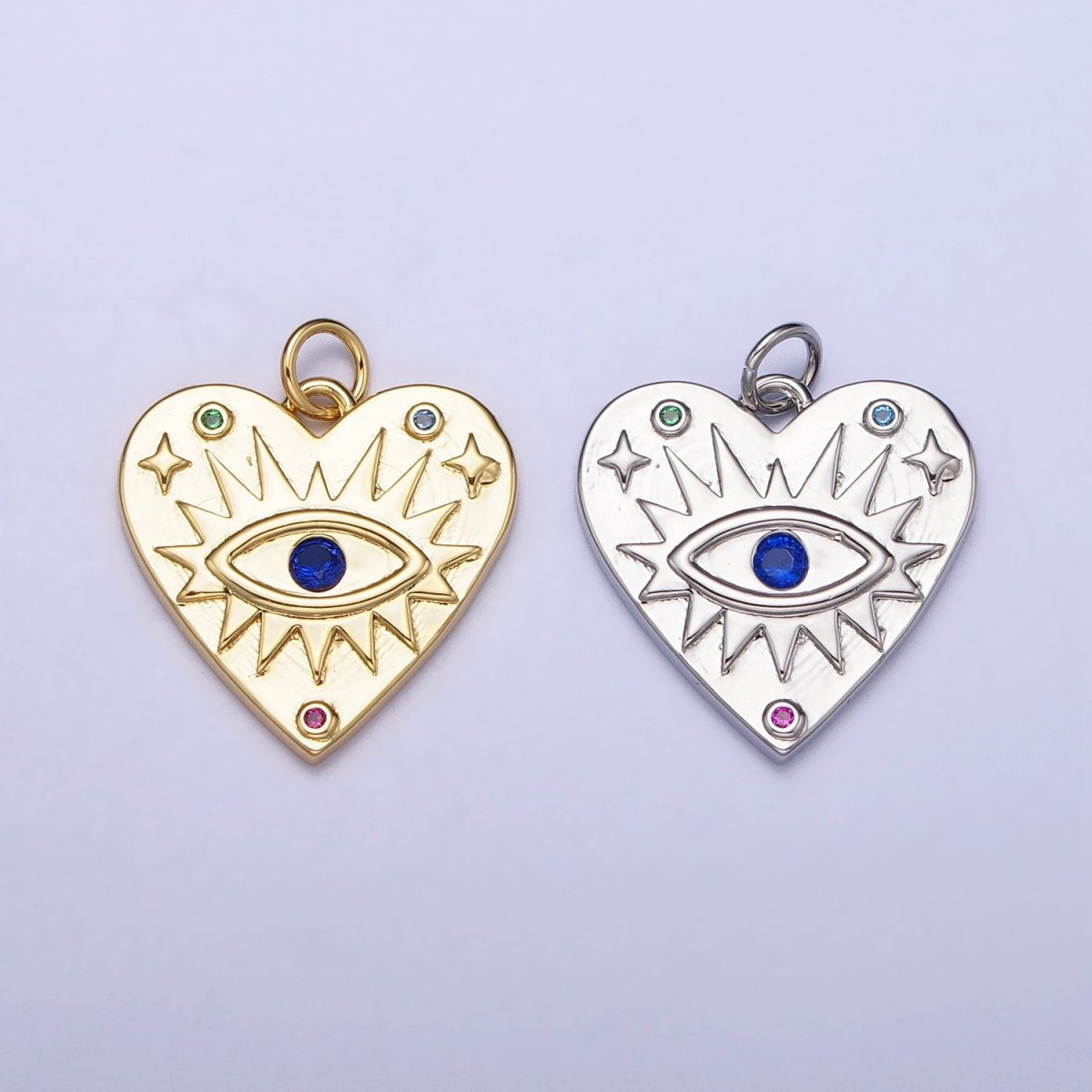 Gold Evil eye Heart Charm Silver Blue CZ Eye Pendant AC668 AC669 - DLUXCA