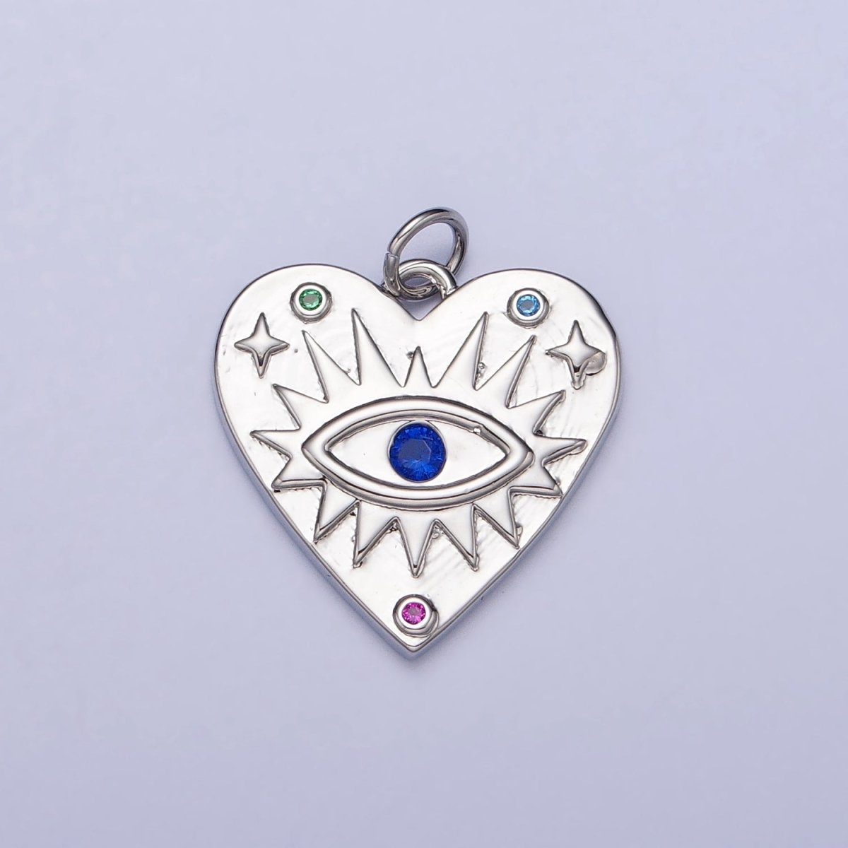 Gold Evil eye Heart Charm Silver Blue CZ Eye Pendant AC668 AC669 - DLUXCA