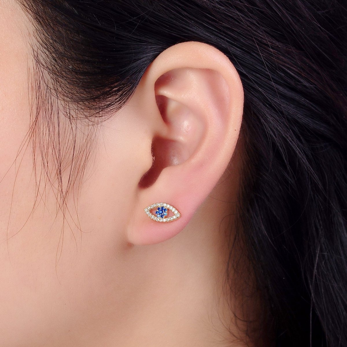 Gold Evil Eye Stud Earrings Micro Pave Eye Jewelry | AB181 - DLUXCA