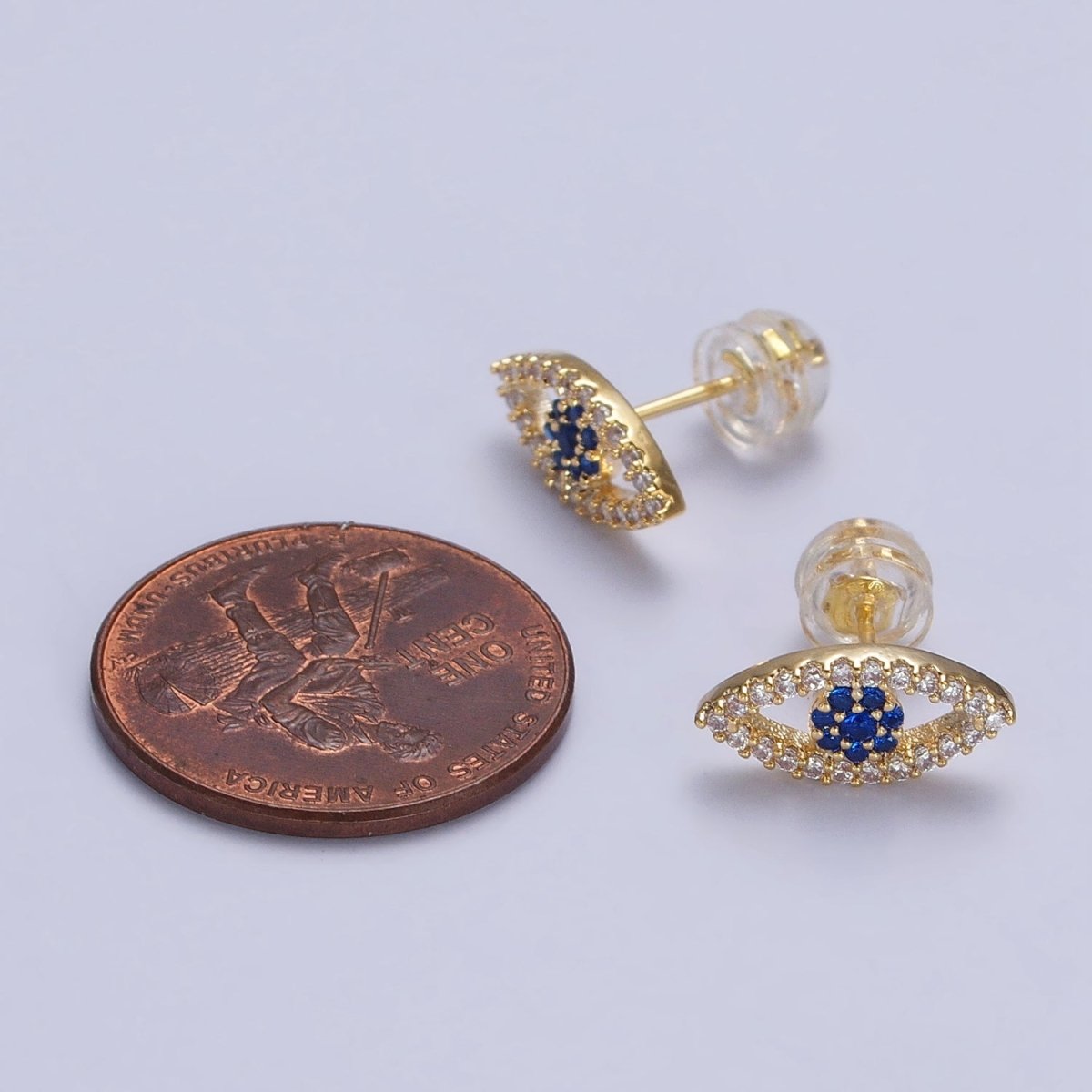 Gold Evil Eye Stud Earrings Micro Pave Eye Jewelry | AB181 - DLUXCA