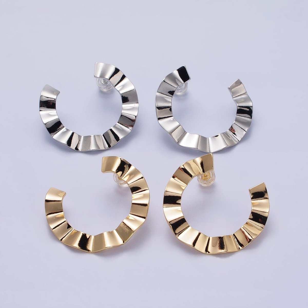 Gold Fan Earrings, Modern Hoops Fan Earrings, Art Deco Earrings Silver Earrings Design AB656 AB667 - DLUXCA