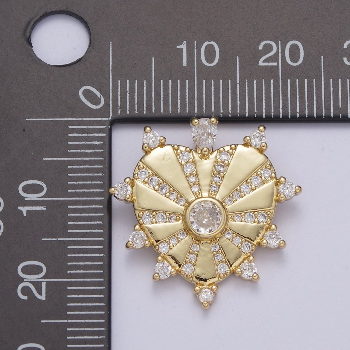 Gold Fancy Heart Pendant Vintage Style Antique Charm Sunburst Hearts Love for Minimalist Jewelry Supply C-634 - DLUXCA