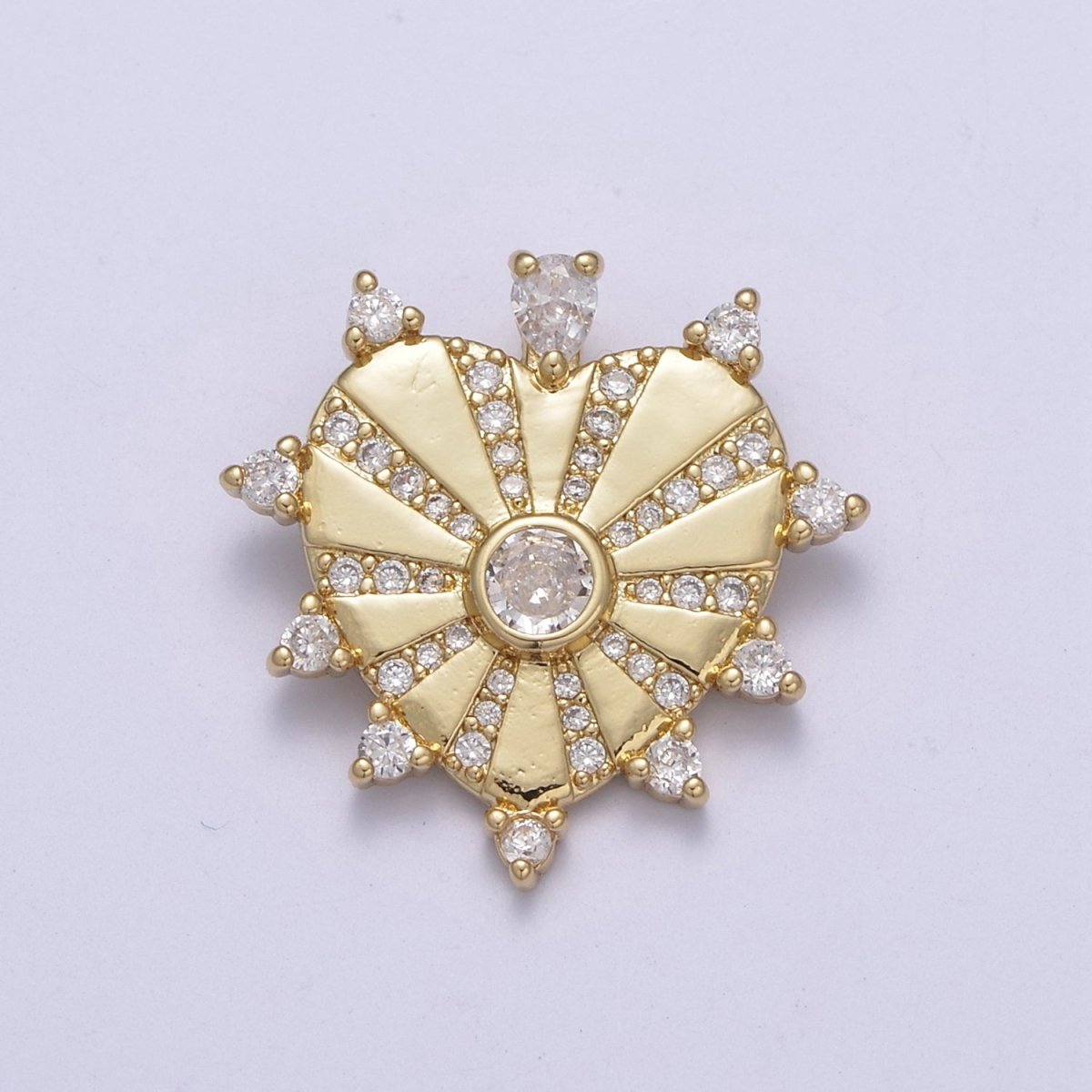 Gold Fancy Heart Pendant Vintage Style Antique Charm Sunburst Hearts Love for Minimalist Jewelry Supply C-634 - DLUXCA