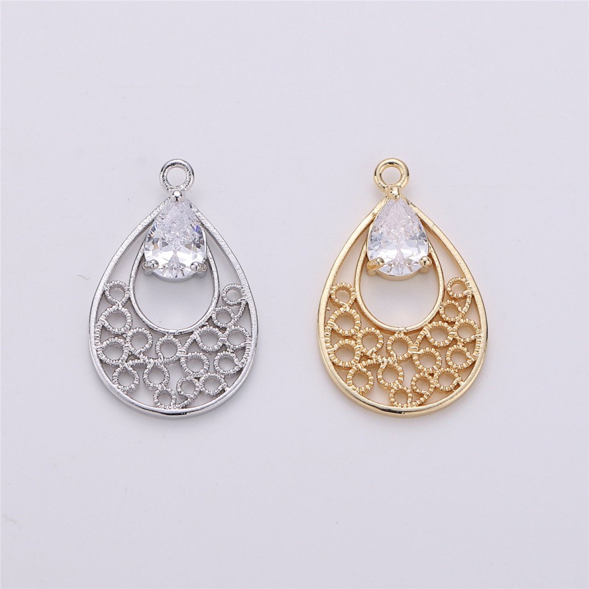 Gold filigree teardrop pendant, Necklace Charm earring components, filigree Pendant, dangles, matte gold, tear drop dangles - DLUXCA
