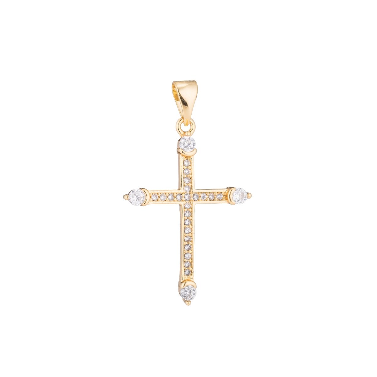 Gold Fill Cross, Jesus Faith Church Spiritual Dangle Love Gift Cubic Zirconia Necklace Pendant Charm Bead Bails Findings for Jewelry Making H-120 - DLUXCA