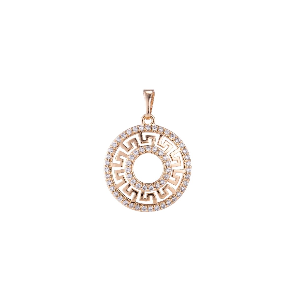 Gold Fill Round Circle Geometric Pattern, Classy Gift for Her, Elegant, Cubic Zirconia Necklace Pendant Charm Bead Bails Findings for Jewelry Making H-708 - DLUXCA