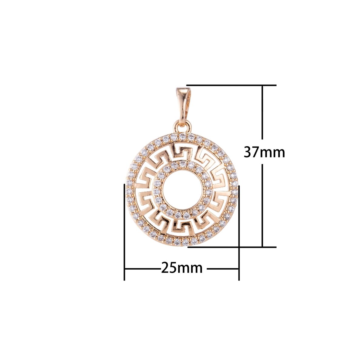 Gold Fill Round Circle Geometric Pattern, Classy Gift for Her, Elegant, Cubic Zirconia Necklace Pendant Charm Bead Bails Findings for Jewelry Making H-708 - DLUXCA