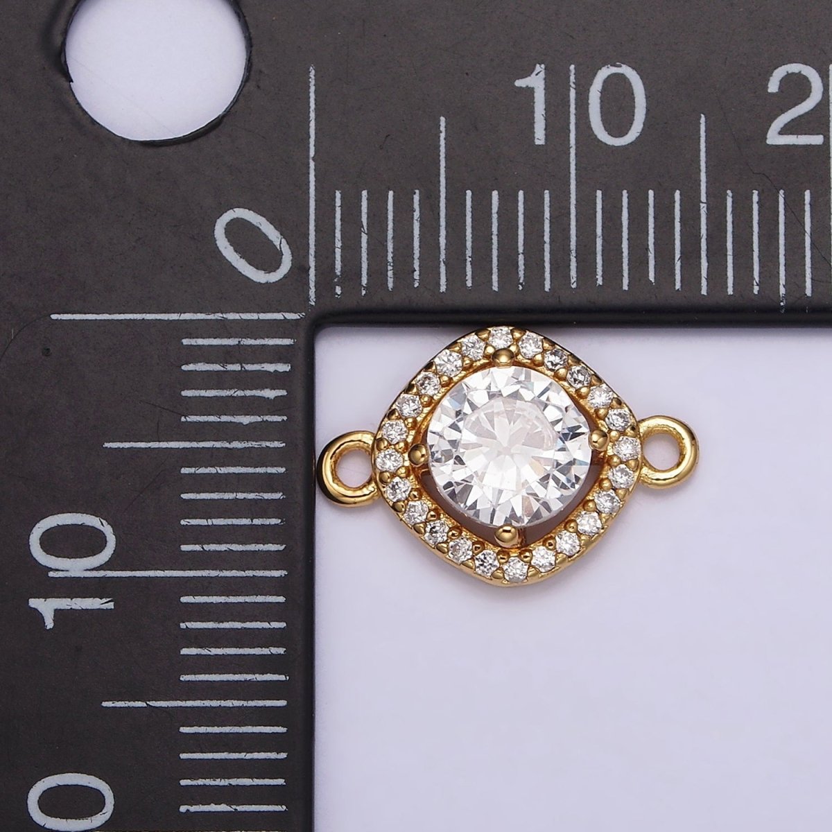 Gold Filled 10mm Clear Round CZ Rhombus Micro Paved Connector G-721 - DLUXCA