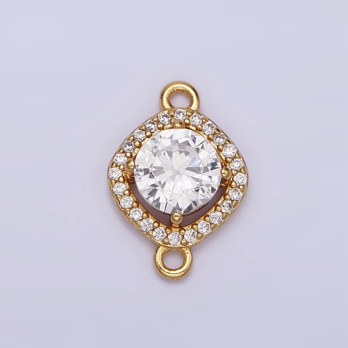 Gold Filled 10mm Clear Round CZ Rhombus Micro Paved Connector G-721 - DLUXCA