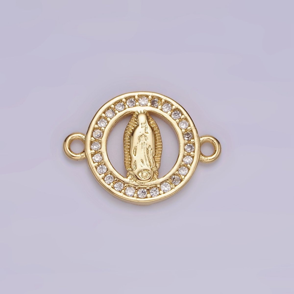 Gold Filled 12mm Mini Mary Lady Guadalupe Clear CZ Lined Open Round Connector G-722 - DLUXCA