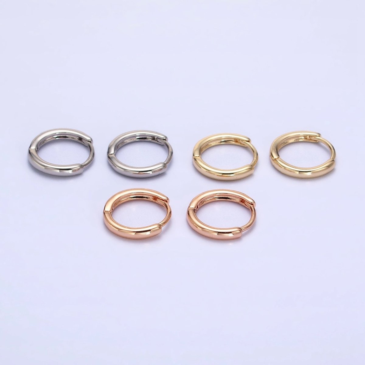 Gold Filled 13mm Minimalist Thin Huggie Earrings in Silver & Rose Gold | AD1347 AD1348 - DLUXCA