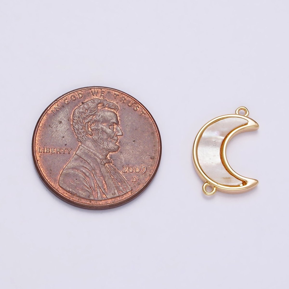 Gold Filled 15mm Sideway Celestial Crescent Moon Shell Pearl Connector G-704 - DLUXCA