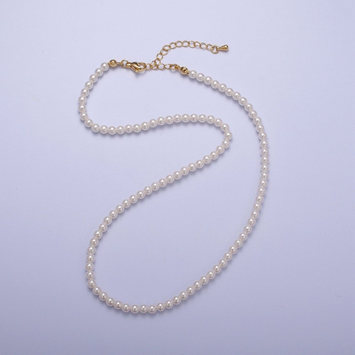 Gold Filled 17 Inch Round White/Pink Shell Pearl Layering Choker Necklace in Silver & Gold | WA-1176 WA-1177 WA-1178 WA-1179 WA-1180 Clearance Pricing - DLUXCA