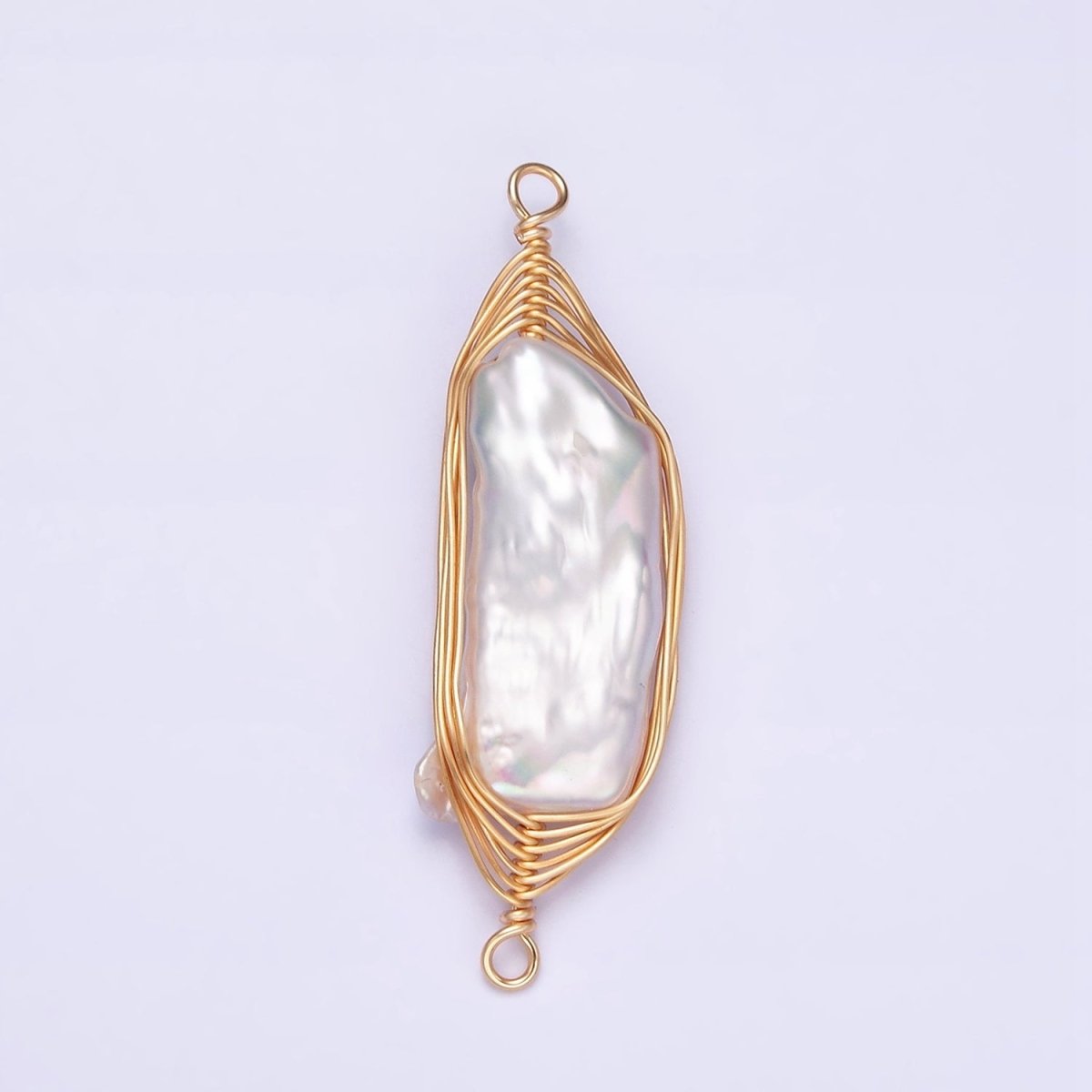 Gold Filled 41.5mm White Baroque Freshwater Pearl Wire Wrapped Connector G-662 - DLUXCA